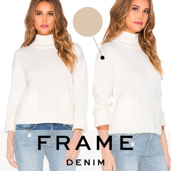 NWT Frame Denim Le Crop Patch Pocket Cashmere Sweater Pullover Oatmeal Small - Picture 4 of 8